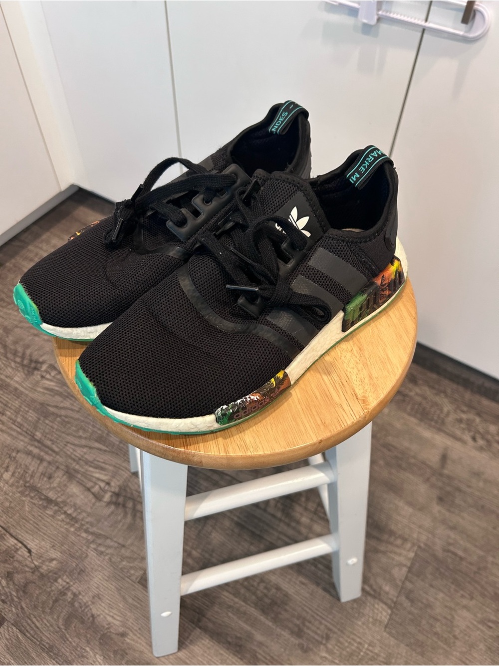 adidas Black NMD R1 with Teal and Multicolor Midsole